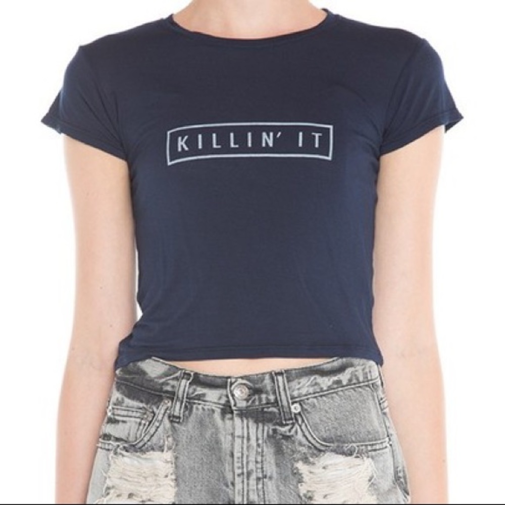 Brandy Melville Blue Killin’ It Crop Top